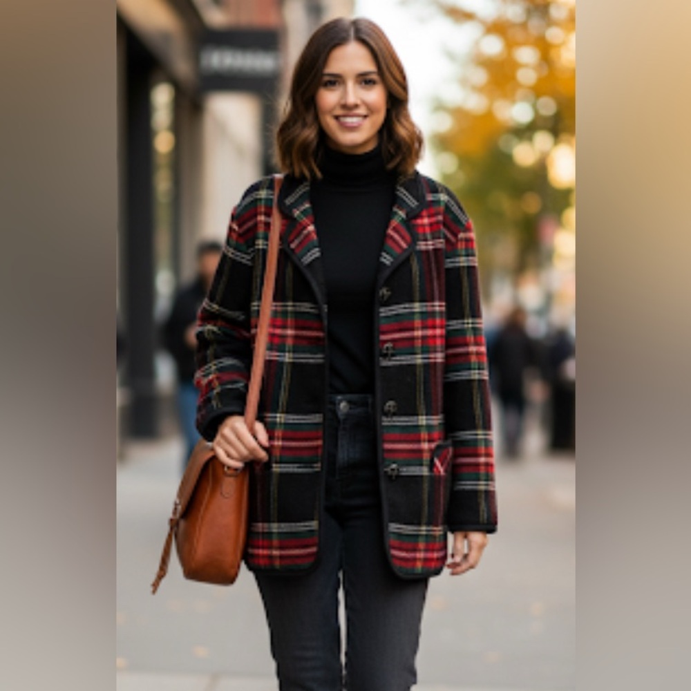 Talbots Classic Plaid Pea Coat/Car Coat Size 4/Oversized Fit